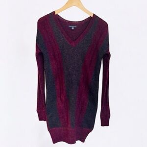 AMERICAN EAGLE Burgundy Wool Knit Shimmer Tunic Sweater Dress XS V Neck Winter